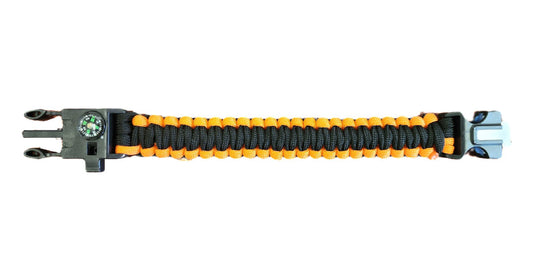 Neon Orange Paracord Bracelet With Whistle & Flint