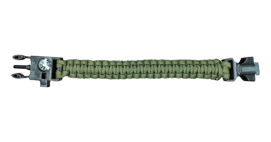 Olive Paracord Bracelet With Whistle & Flint - NEW